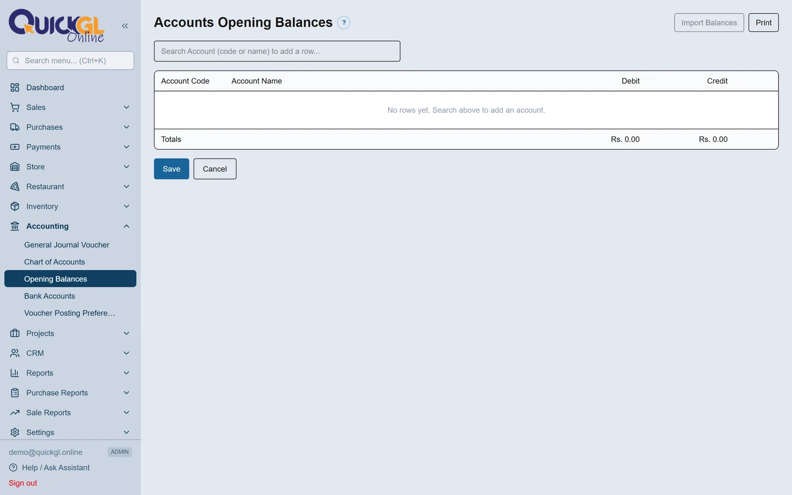 Opening balances dalein