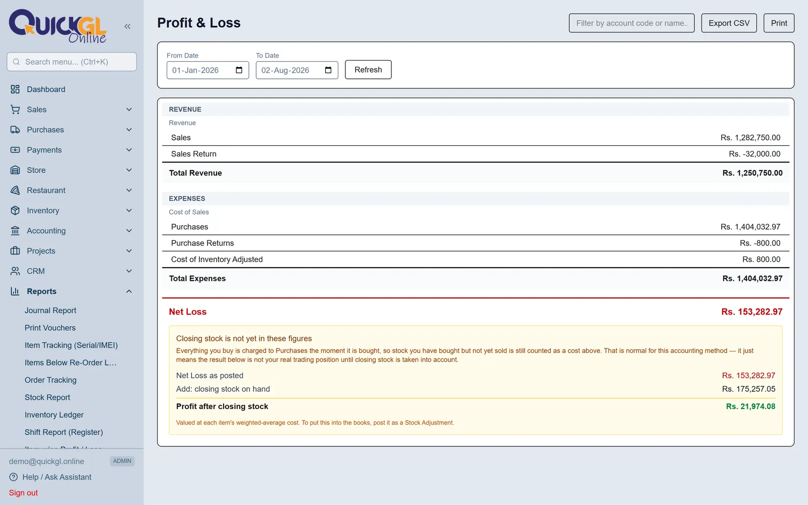 Profit & Loss — munafa hua?