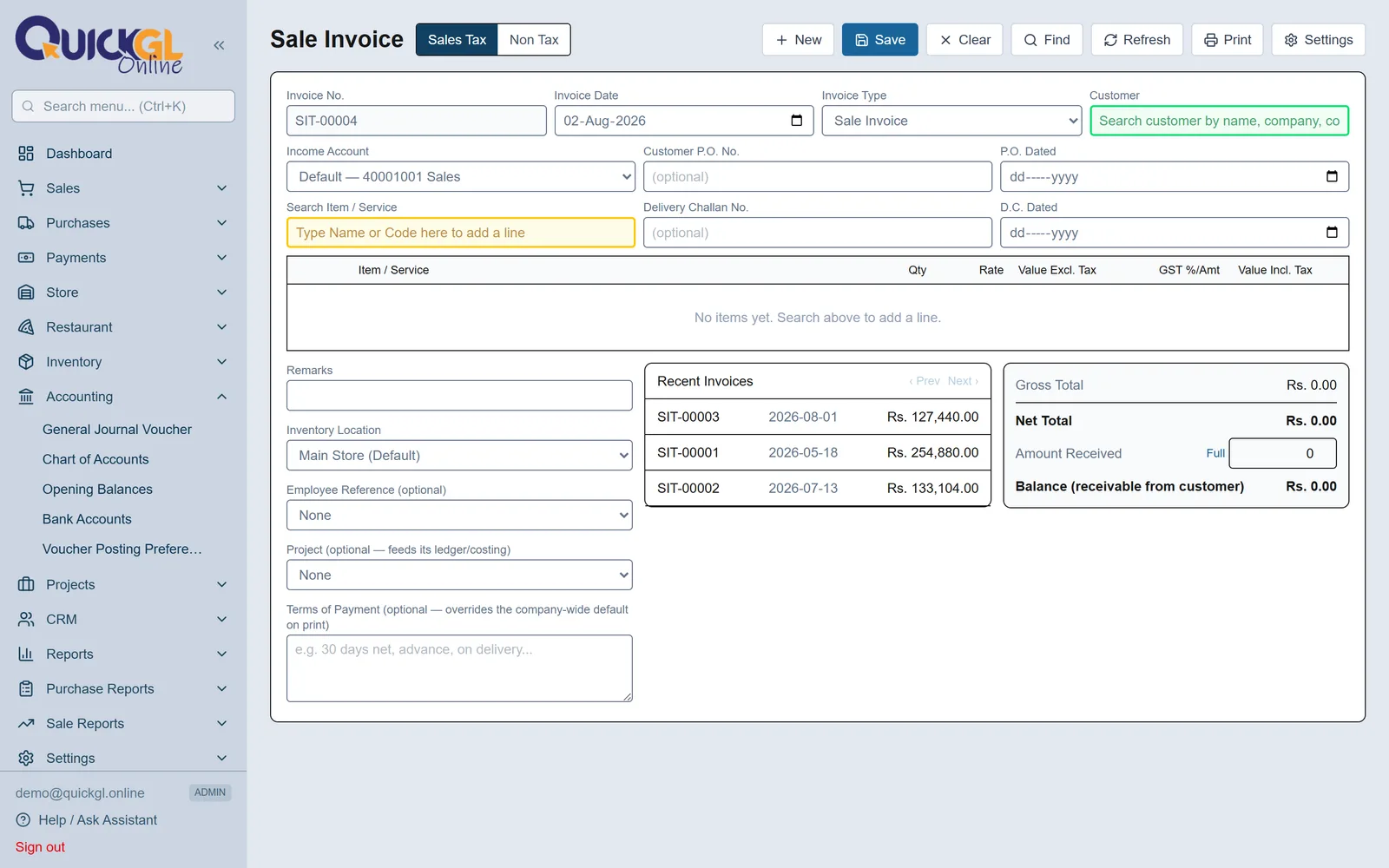 Sale Invoice — bechna